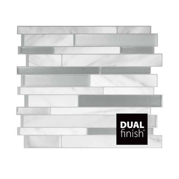 Smart Tiles Smart Tiles 9.63 in. W X 11.55 in. L Gray/White Mosaic Vinyl Adhesive Wall Tile 4 pc SM1060-4 - main